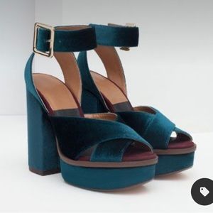 Teal velvet platform Zara heels